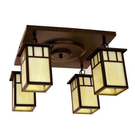 Arroyo Craftsman 4" Huntington 4 Light Ceiling Mount Without Overlay (Empty), Slate, Clear Seedy Glass HCM-4L/4ECS-S